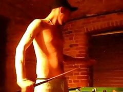 Fart on slave while playing billiard