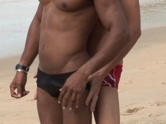Horny beach orgy with hot gay dudes