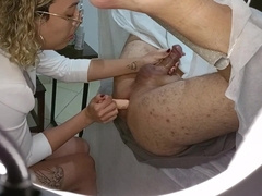 Patient heads for a guts check-up, but concludes up with a belt cock stuck in his bootie