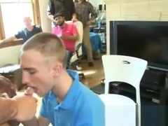 Muscle gay stripper shoots load in guys mouth