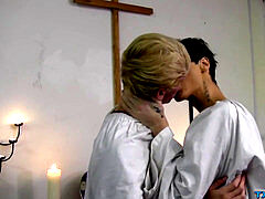 bony lad and his lover friend get ultra-kinky in the church