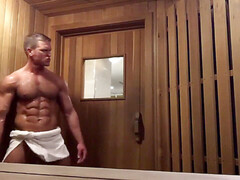 muscled boy wanking in sauna