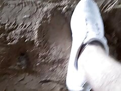 Hot teen feet walk without socks in summer