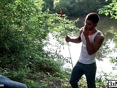Straight gay hunks Adam Bryant and Vadim Black engages in a hardcore gay fucked outdoor