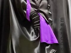 masturbation with black satin pleated skirt and blouse