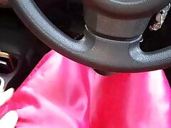 Cum pleasure with beautiful satin pink party dress
