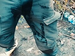 Pissing my work pants,piss jerking, hardon and close up cum shot