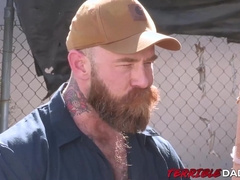 Hot bearded hunk Donnie Argento mouth filled with warm cum