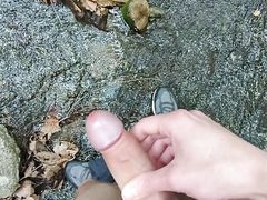 Cumming while standing in a creek - from two different angles