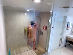 Sex at the shower makes thin male wanna swallow the cum
