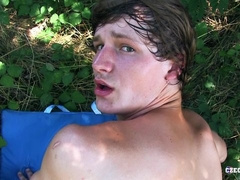 Cute young twink cums during cowgirl anal