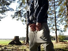 Horny guy plays with his cock in public and cums