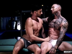 Watch this hot tattooed guy with a cumshot on his face