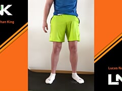 Loud moaning hands free cumshot during training
