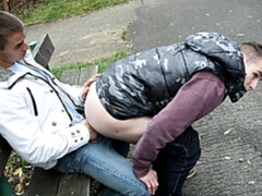 Outdoor anal with Diego and Thomas ends in a facial