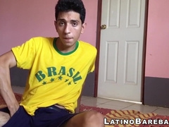 Mega hung Latino Santiago tugs his balls while masturbating solo