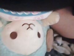 Diapered femboy humps his stuffed sheep