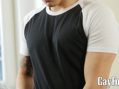 Sexy twink Bastian Karim jerking off throbbing uncut cock