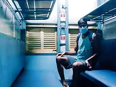 Sexy gay men flashing his dick in public train cumshot