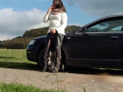 Old smoking Tranny masturbating outside 2