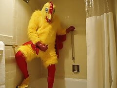 Chicken Costume With Spandex and Rubber Masturbating