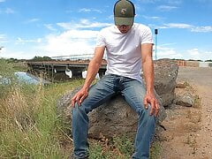 Public jeans wetting on an abandoned couch