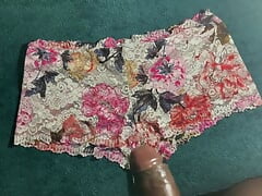 Black gay guy jerking off big load of cum on panty