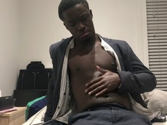 Handsome gay guy talks dirty, humps bed, and jerks off in suit