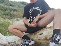BIG DICK STRIP, JERK, AND CUM AT BEACH
