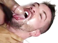 A black cock cums in white mouth