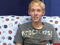 Skinny young gay stroking his long dick