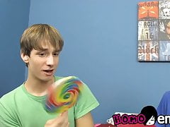Emo Nathan Stratus shares lollipop with young cocksucker