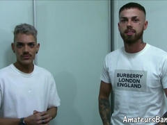 Elijah wraps huge tool with condom then bangs Becketts homo ass