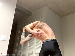 Naked stretching, gay naked gymnastics, bisexual male