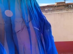 Doing Exercise In Transparent Dress In A Public Place