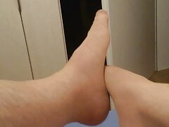 Nylon, feet, cum on a mature cunt