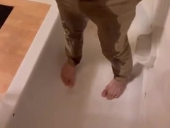 Desperate fellow pisses his trousers after work can’t hold it omorashi