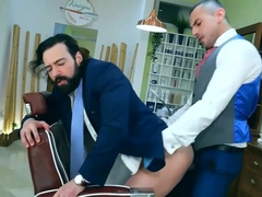 Classy men work their magic in a mutual business gay play