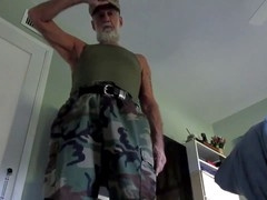 Hairy gay daddy jerks off and cums hard during solo session