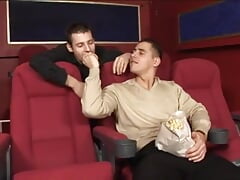 Short Haired Muscular Stud Invites Young Curious Guy James Jones to Taste His Pop Corn and Big Meat