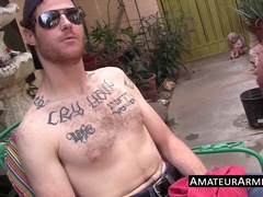 Outdoor solo wanking show with hairy deviant stud