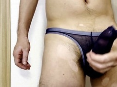 Solo play with sexy blue mesh panties