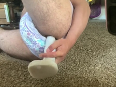 Diapered Dad Pounds his Fuckhole with Giant Knotted Fake Penis