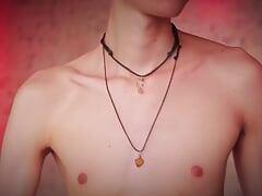 Hot Skinny Twink Jerking His Big Cock and Playing with His Precum and Cum