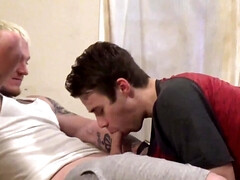 Hunky men sharing a slutty brunette twink