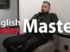 English Leather Master wanks his uncut cock with leather gloves to big cumshot PREVIEW