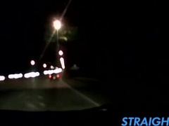 Straight thug Billy wanks in his car while driving at night