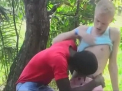 with huge BBC fucks sissy white boy in the forest