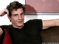 Amateur British dude strokes his penis after interview