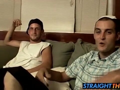 Horny boys Ajax and Cg loves wanking on living room couch